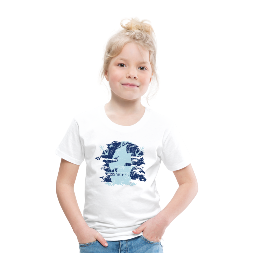 Kinder Premium T-Shirt - Schiff mit Anker - weiß