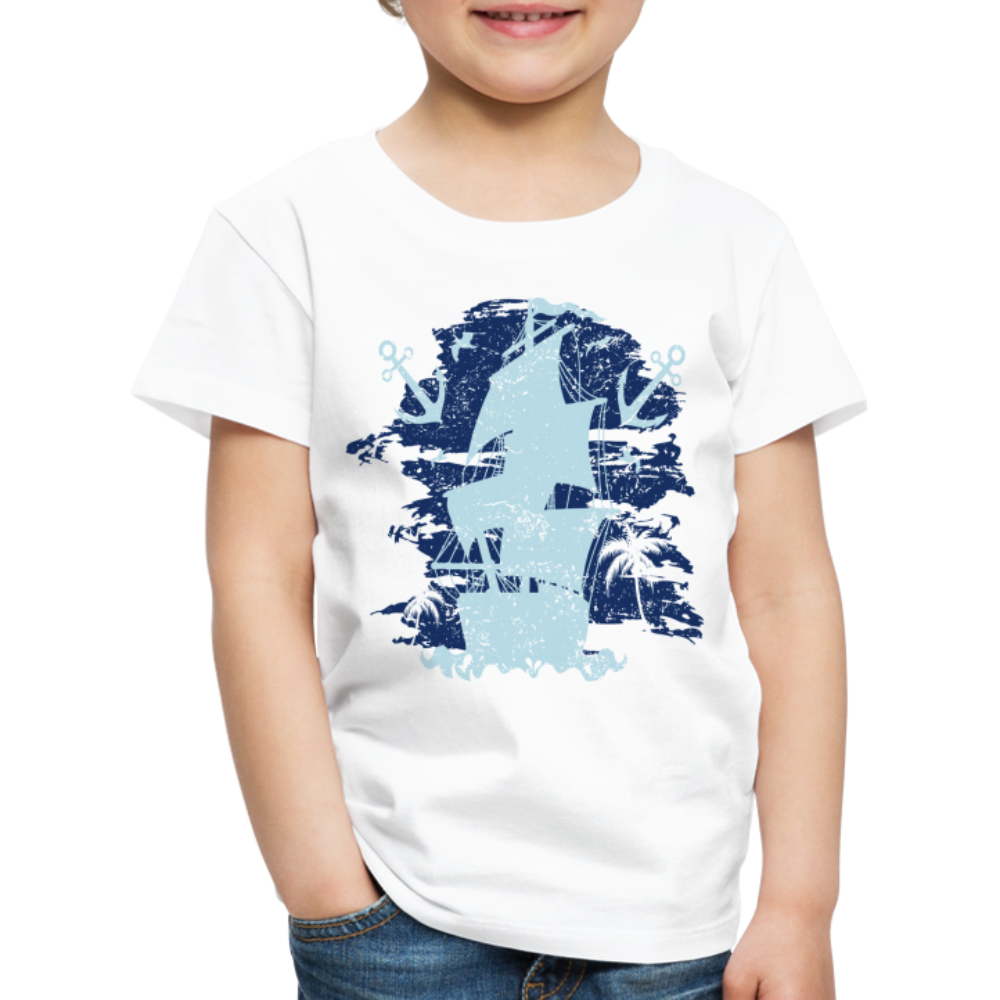 Kinder Premium T-Shirt - Schiff mit Anker - weiß