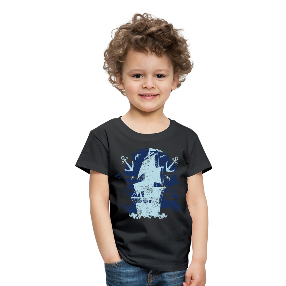 Kinder Premium T-Shirt - Schiff mit Anker - Schwarz