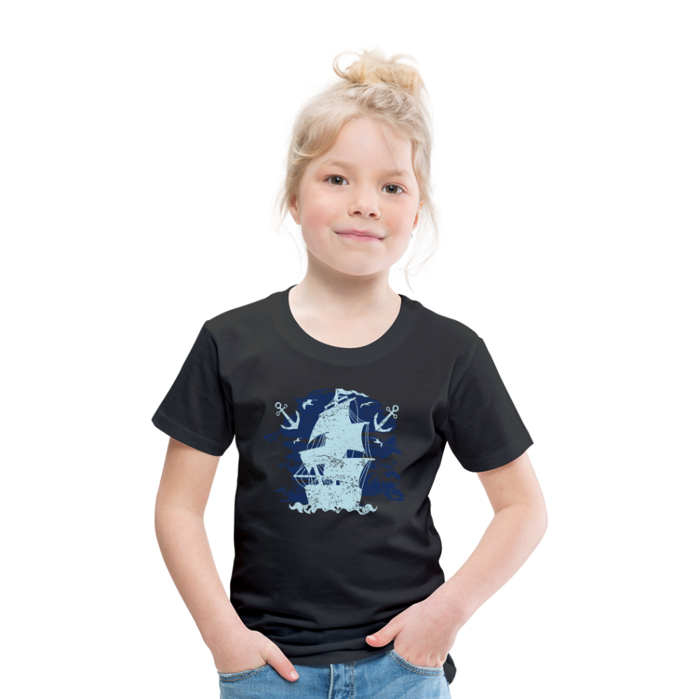 Kinder Premium T-Shirt - Schiff mit Anker - Schwarz