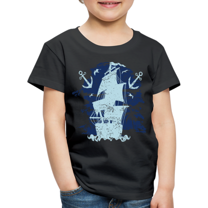 Kinder Premium T-Shirt - Schiff mit Anker - Schwarz