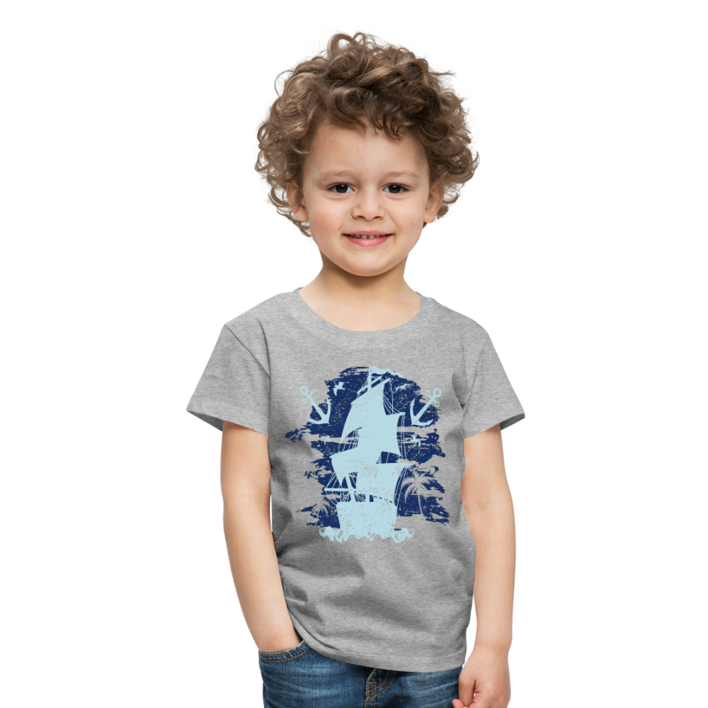 Kinder Premium T-Shirt - Schiff mit Anker - Grau meliert