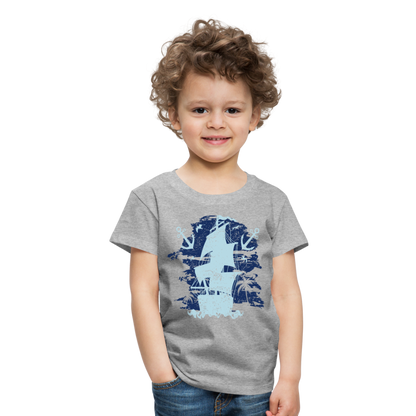 Kinder Premium T-Shirt - Schiff mit Anker - Grau meliert