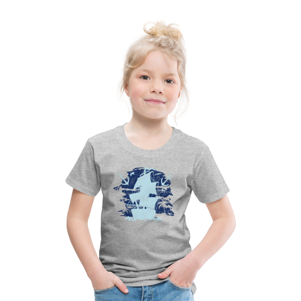 Kinder Premium T-Shirt - Schiff mit Anker - Grau meliert