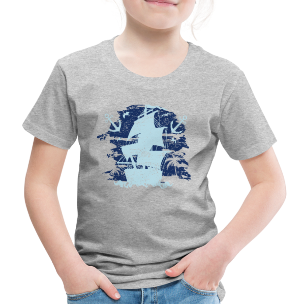 Kinder Premium T-Shirt - Schiff mit Anker - Grau meliert