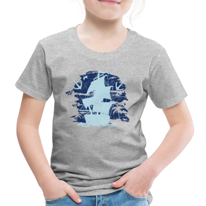 Kinder Premium T-Shirt - Schiff mit Anker - Grau meliert