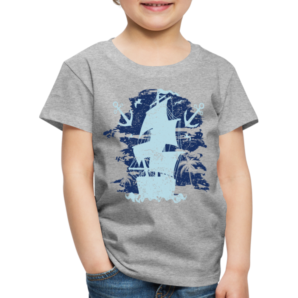 Kinder Premium T-Shirt - Schiff mit Anker - Grau meliert