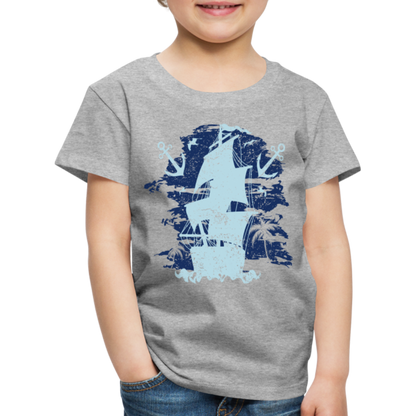 Kinder Premium T-Shirt - Schiff mit Anker - Grau meliert