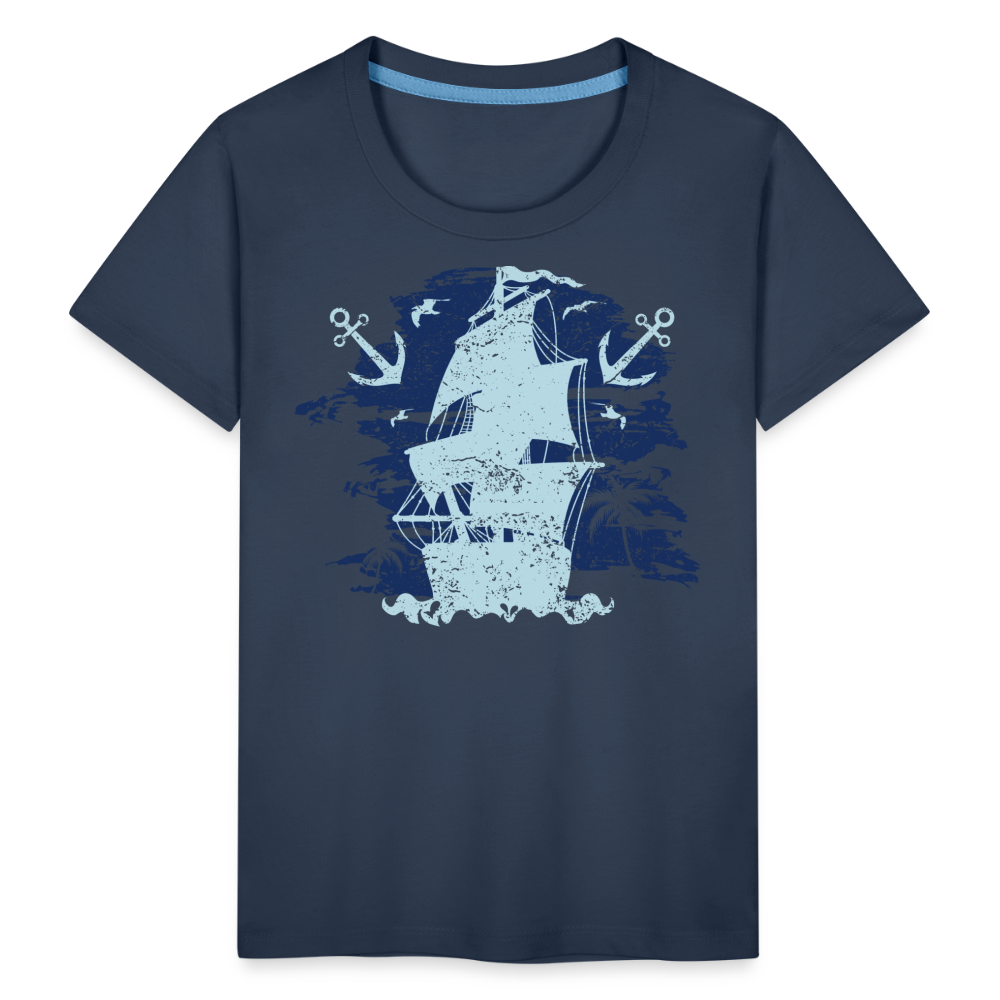 Kinder Premium T-Shirt - Schiff mit Anker - Navy