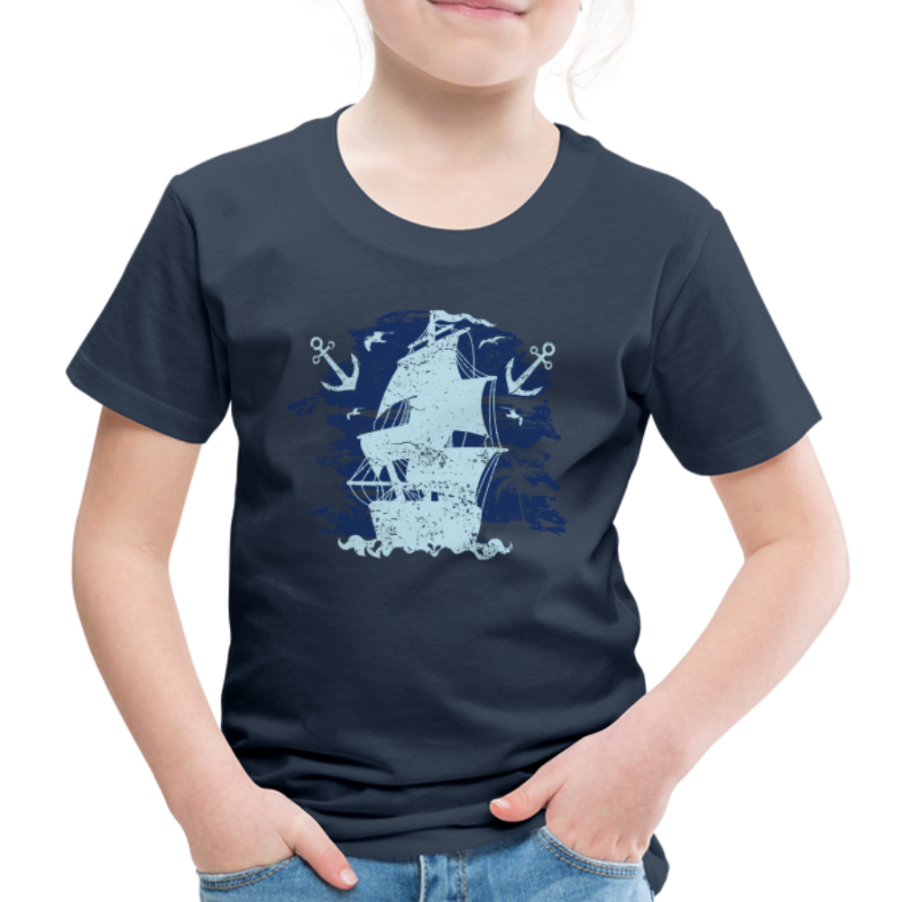 Kinder Premium T-Shirt - Schiff mit Anker - Navy