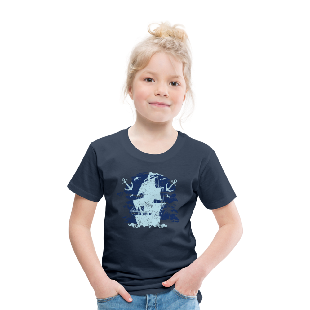 Kinder Premium T-Shirt - Schiff mit Anker - Navy