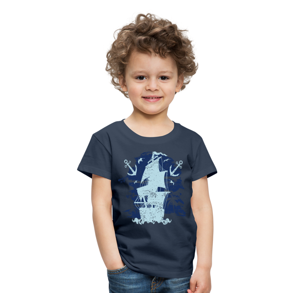 Kinder Premium T-Shirt - Schiff mit Anker - Navy