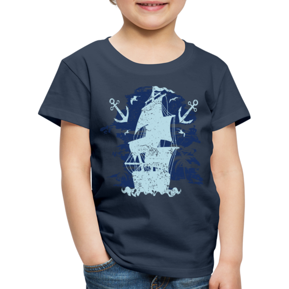 Kinder Premium T-Shirt - Schiff mit Anker - Navy