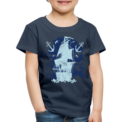 Kinder Premium T-Shirt - Schiff mit Anker - Navy