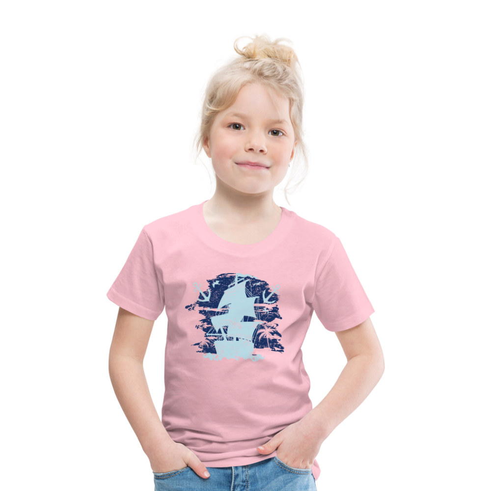 Kinder Premium T-Shirt - Schiff mit Anker - Hellrosa