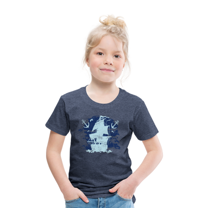 Kinder Premium T-Shirt - Schiff mit Anker - Blau meliert