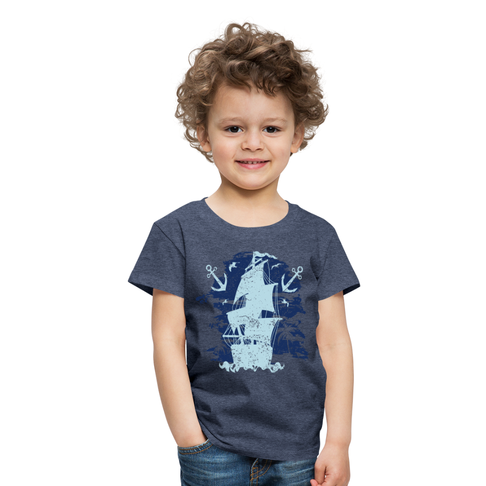 Kinder Premium T-Shirt - Schiff mit Anker - Blau meliert