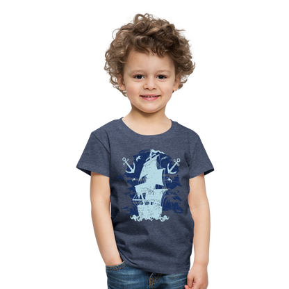 Kinder Premium T-Shirt - Schiff mit Anker - Blau meliert