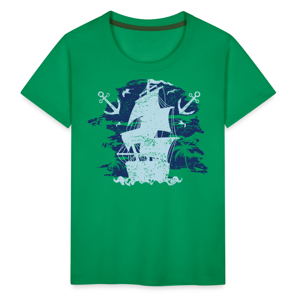 Kinder Premium T-Shirt - Schiff mit Anker - Kelly Green