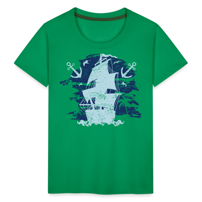 Kinder Premium T-Shirt - Schiff mit Anker - Kelly Green