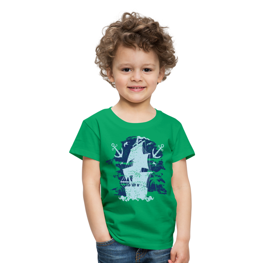 Kinder Premium T-Shirt - Schiff mit Anker - Kelly Green