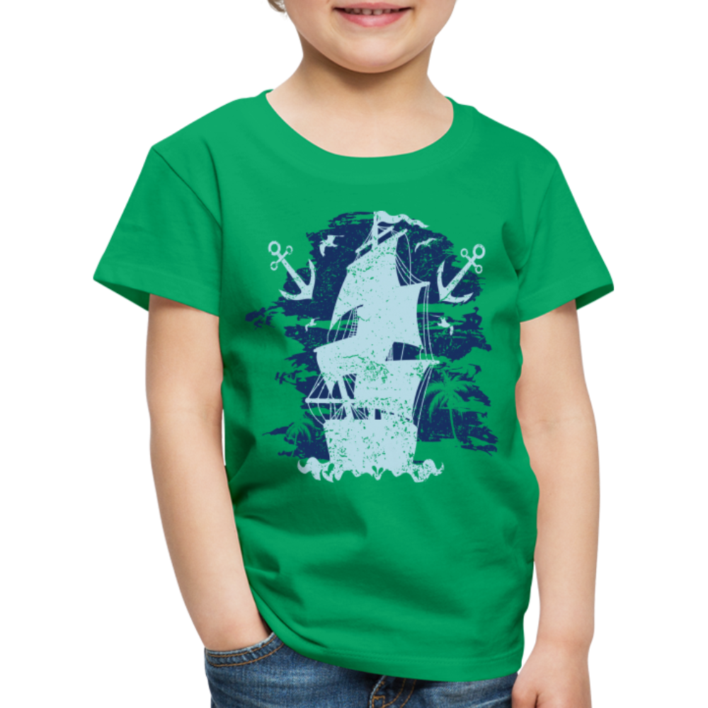 Kinder Premium T-Shirt - Schiff mit Anker - Kelly Green