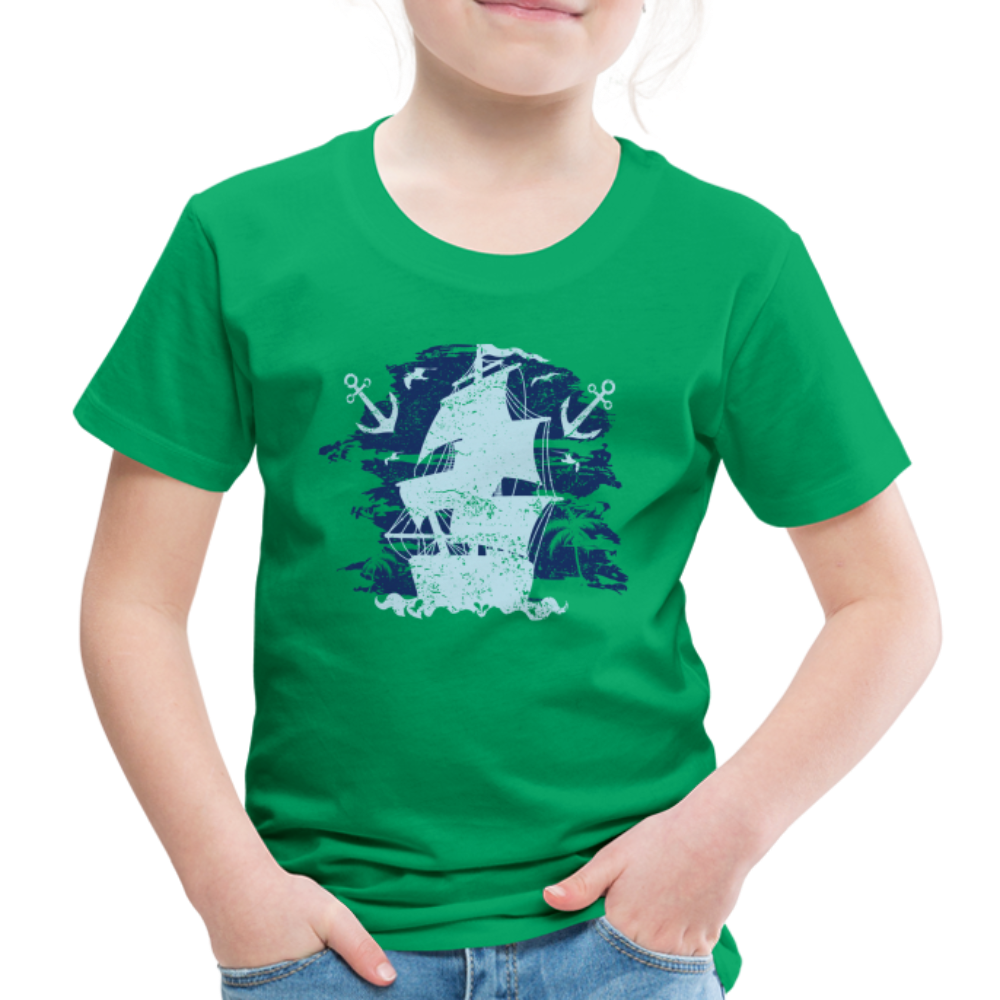 Kinder Premium T-Shirt - Schiff mit Anker - Kelly Green