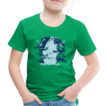 Kinder Premium T-Shirt - Schiff mit Anker - Kelly Green