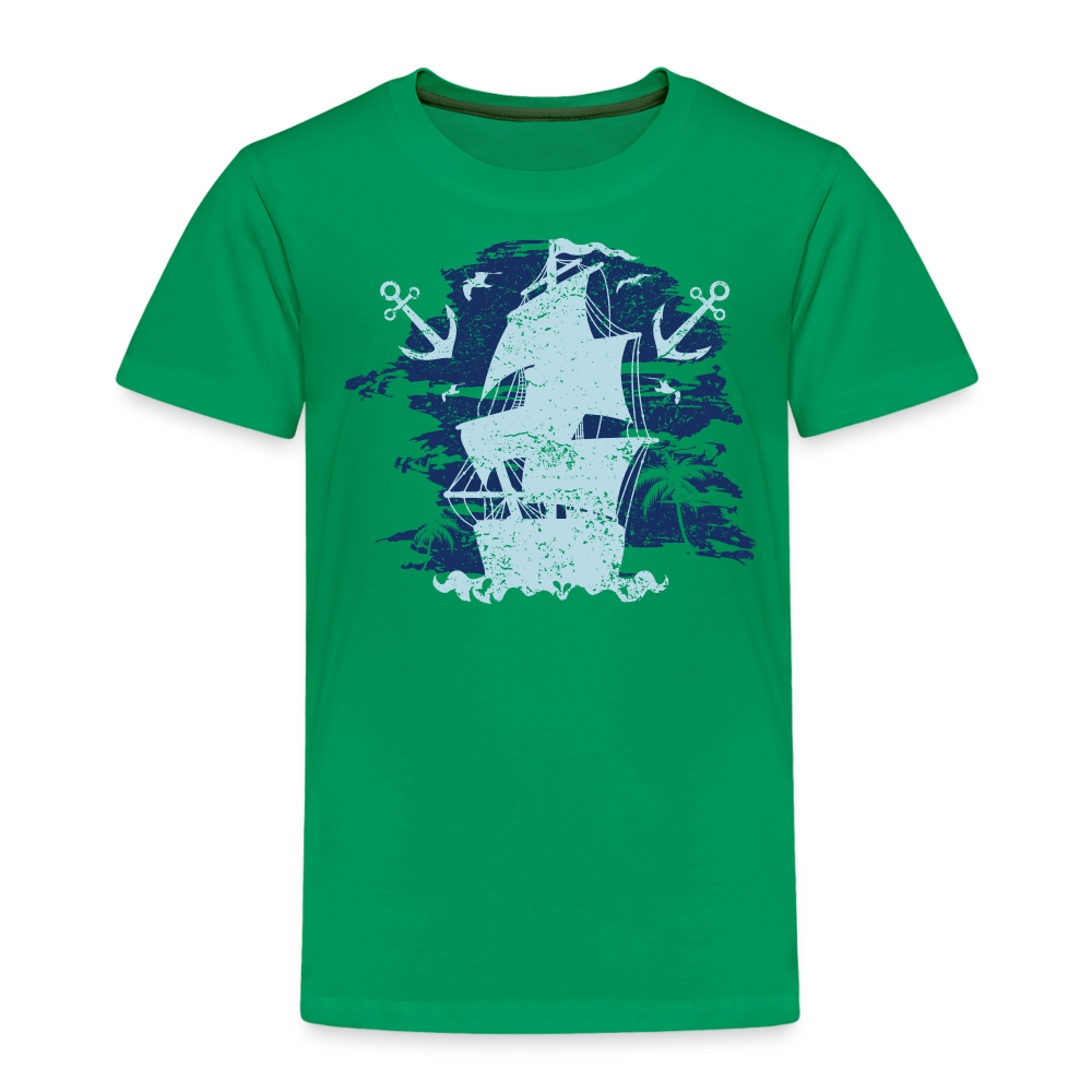 Kinder Premium T-Shirt - Schiff mit Anker - Kelly Green