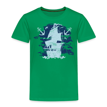 Kinder Premium T-Shirt - Schiff mit Anker - Kelly Green