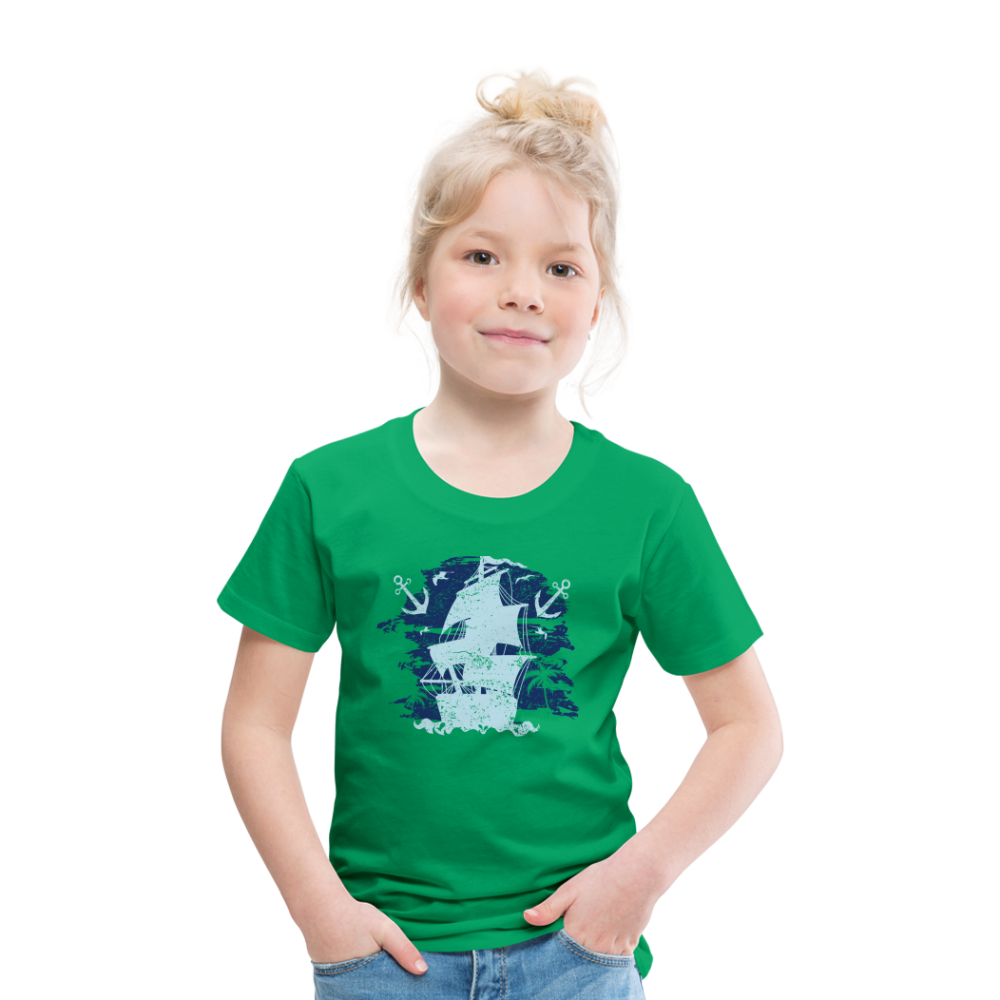 Kinder Premium T-Shirt - Schiff mit Anker - Kelly Green