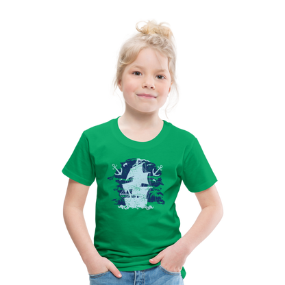 Kinder Premium T-Shirt - Schiff mit Anker - Kelly Green