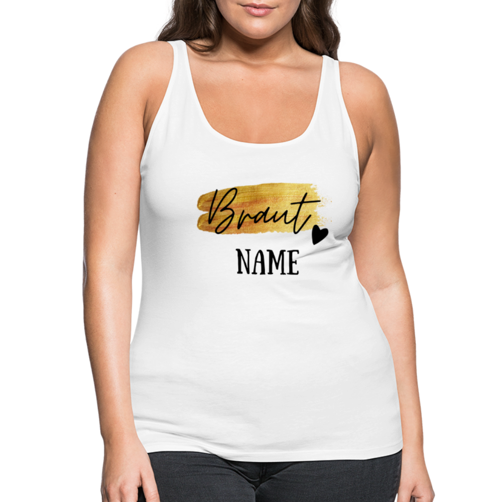 JGA Braut Premium Tank Top Gold mit Herz - personalisierbar - weiß