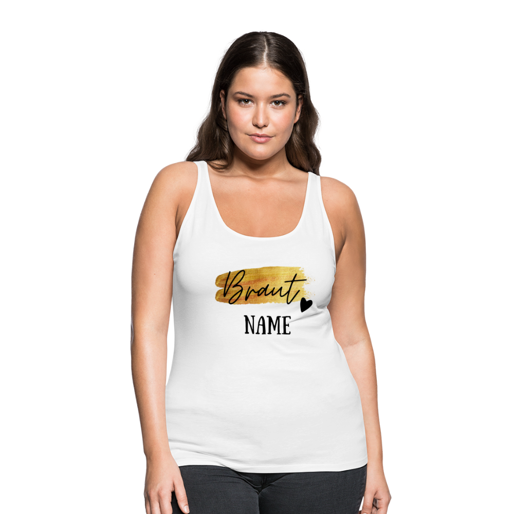 JGA Braut Premium Tank Top Gold mit Herz - personalisierbar - weiß