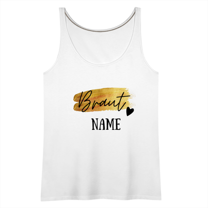 JGA Braut Premium Tank Top Gold mit Herz - personalisierbar - weiß