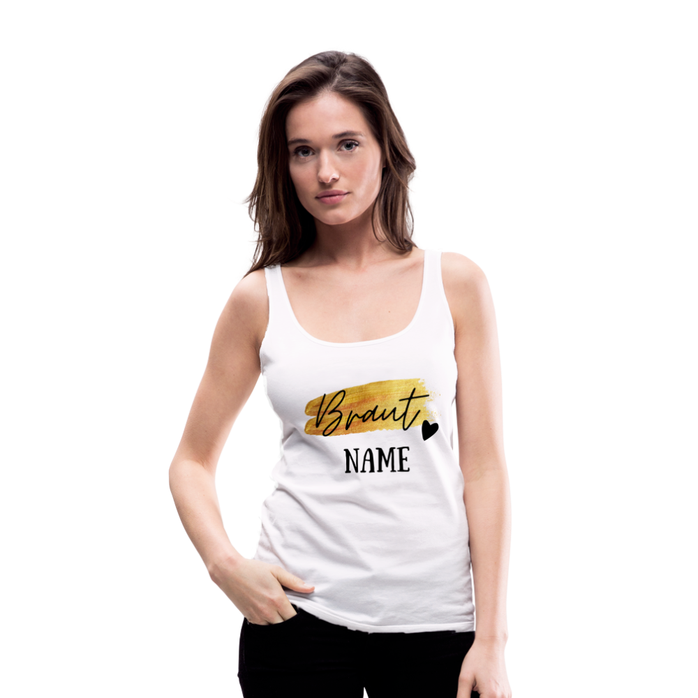 JGA Braut Premium Tank Top Gold mit Herz - personalisierbar - weiß