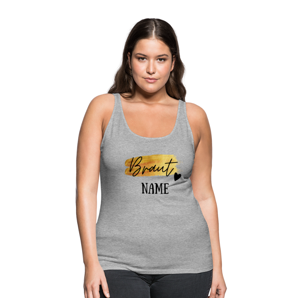 JGA Braut Premium Tank Top Gold mit Herz - personalisierbar - Grau meliert