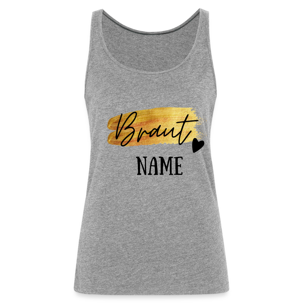 JGA Braut Premium Tank Top Gold mit Herz - personalisierbar - Grau meliert