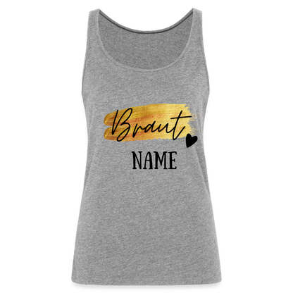 JGA Braut Premium Tank Top Gold mit Herz - personalisierbar - Grau meliert