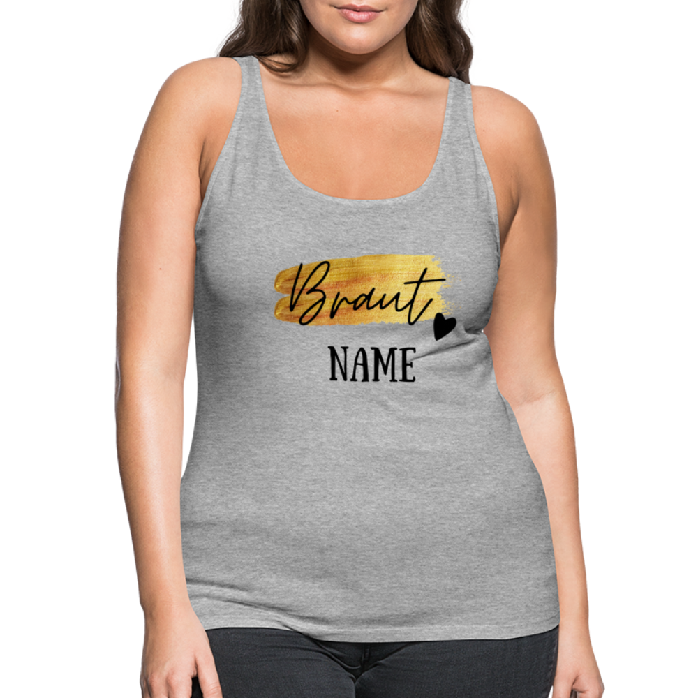 JGA Braut Premium Tank Top Gold mit Herz - personalisierbar - Grau meliert