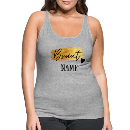 JGA Braut Premium Tank Top Gold mit Herz - personalisierbar - Grau meliert