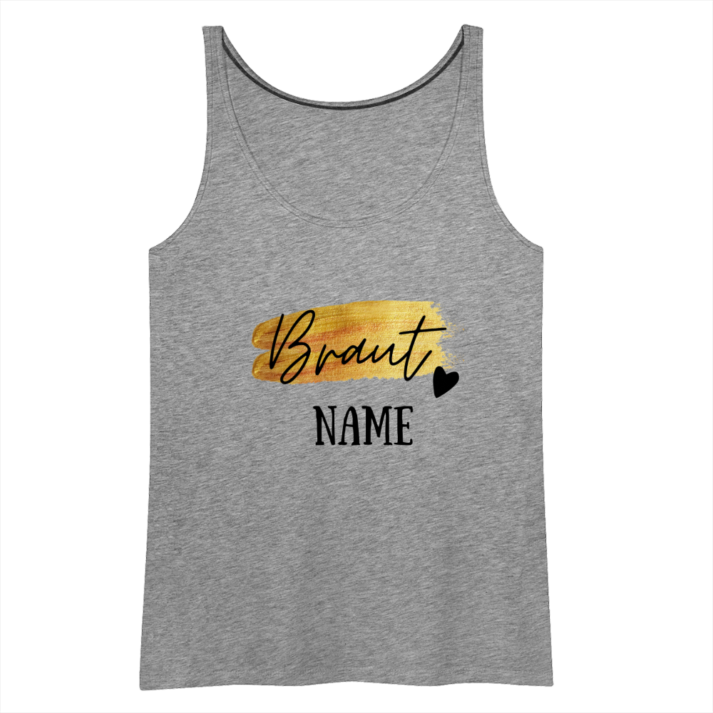 JGA Braut Premium Tank Top Gold mit Herz - personalisierbar - Grau meliert