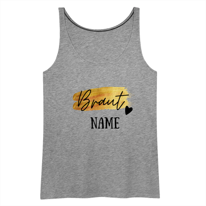 JGA Braut Premium Tank Top Gold mit Herz - personalisierbar - Grau meliert