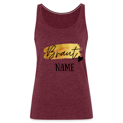 JGA Braut Premium Tank Top Gold mit Herz - personalisierbar - Bordeauxrot meliert