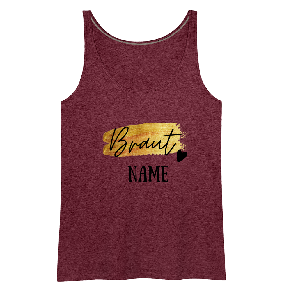 JGA Braut Premium Tank Top Gold mit Herz - personalisierbar - Bordeauxrot meliert