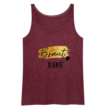 JGA Braut Premium Tank Top Gold mit Herz - personalisierbar - Bordeauxrot meliert