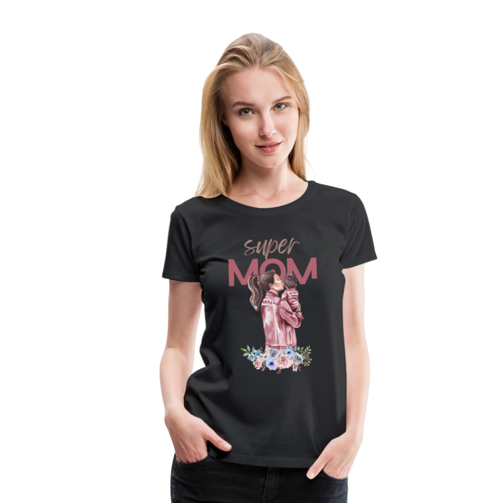 Frauen Premium T-Shirt - Super Mom Floral - Schwarz