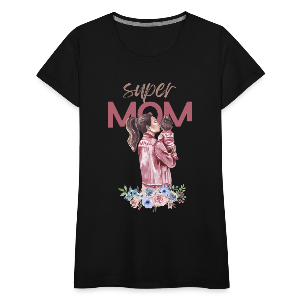 Frauen Premium T-Shirt - Super Mom Floral - Schwarz