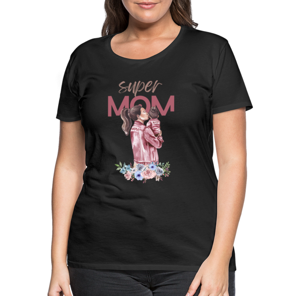 Frauen Premium T-Shirt - Super Mom Floral - Schwarz