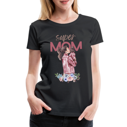 Frauen Premium T-Shirt - Super Mom Floral - Schwarz